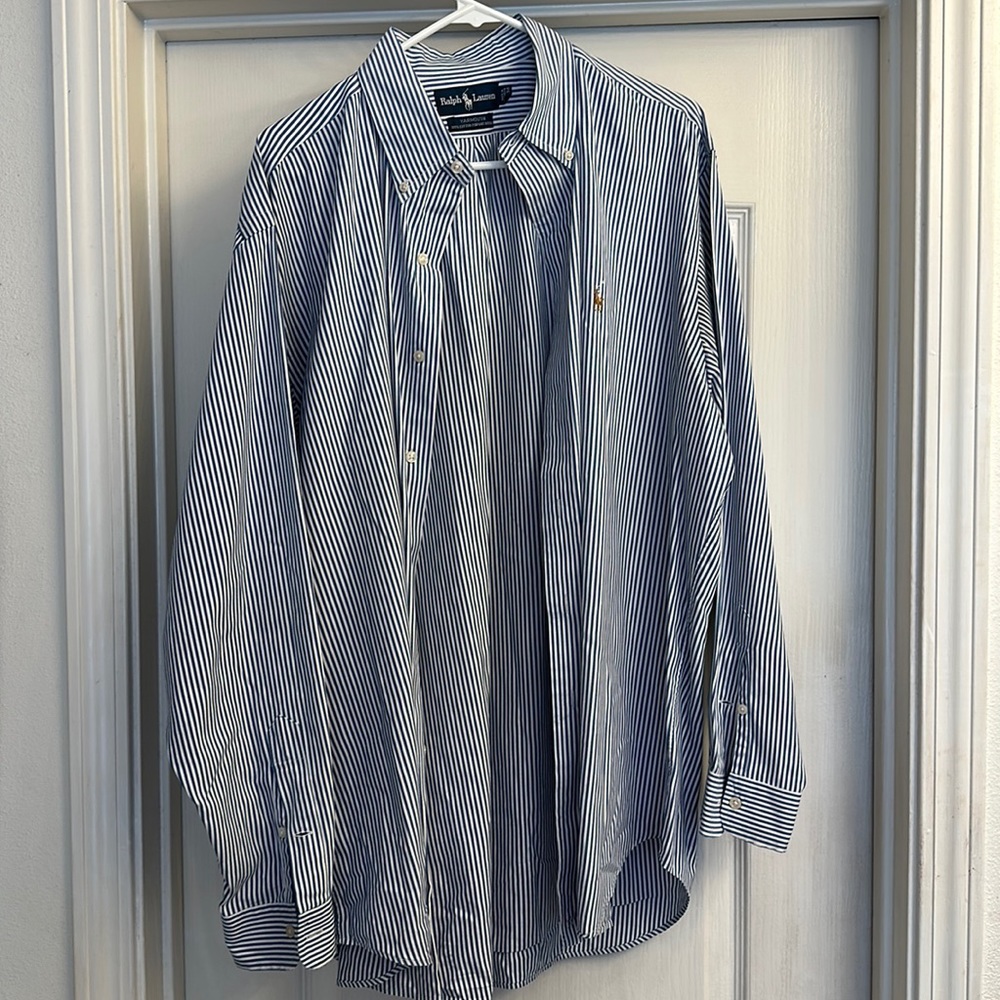Ralph Lauren Yarmouth button down. 16 1/2 - 34. Blue and white stripe. EUC